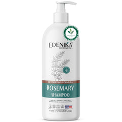 Shampoing Edenika Botanicals romarin et biotine en bouteille, fortifiant les cheveux.