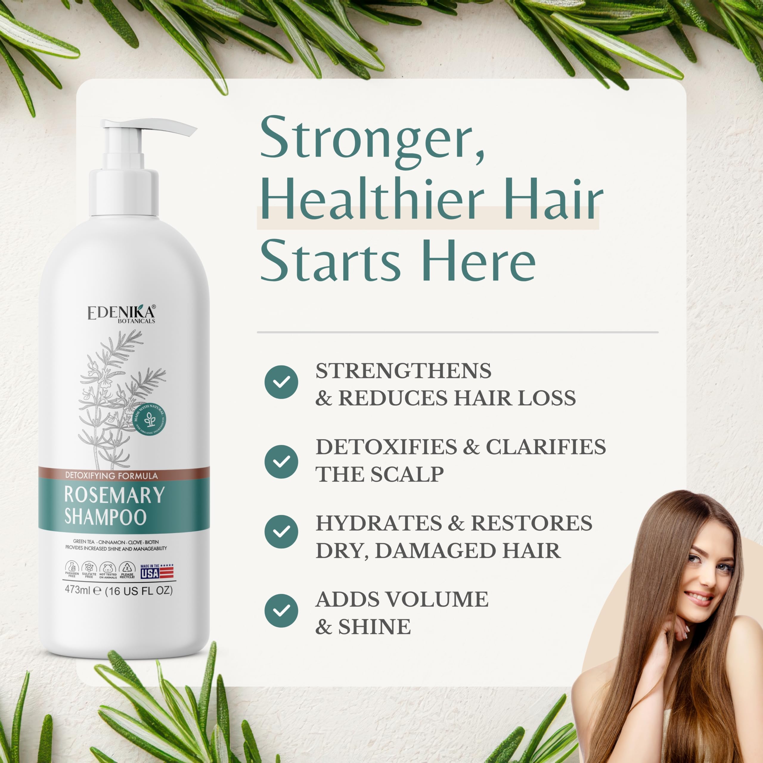 Texture crémeuse et brillance naturelle du Shampoing Edenika Botanicals.