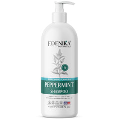 EDENIKA BOTANICALS Shampooing menthe bouteille: purifie le cuir chevelu et apporte fraîcheur.
