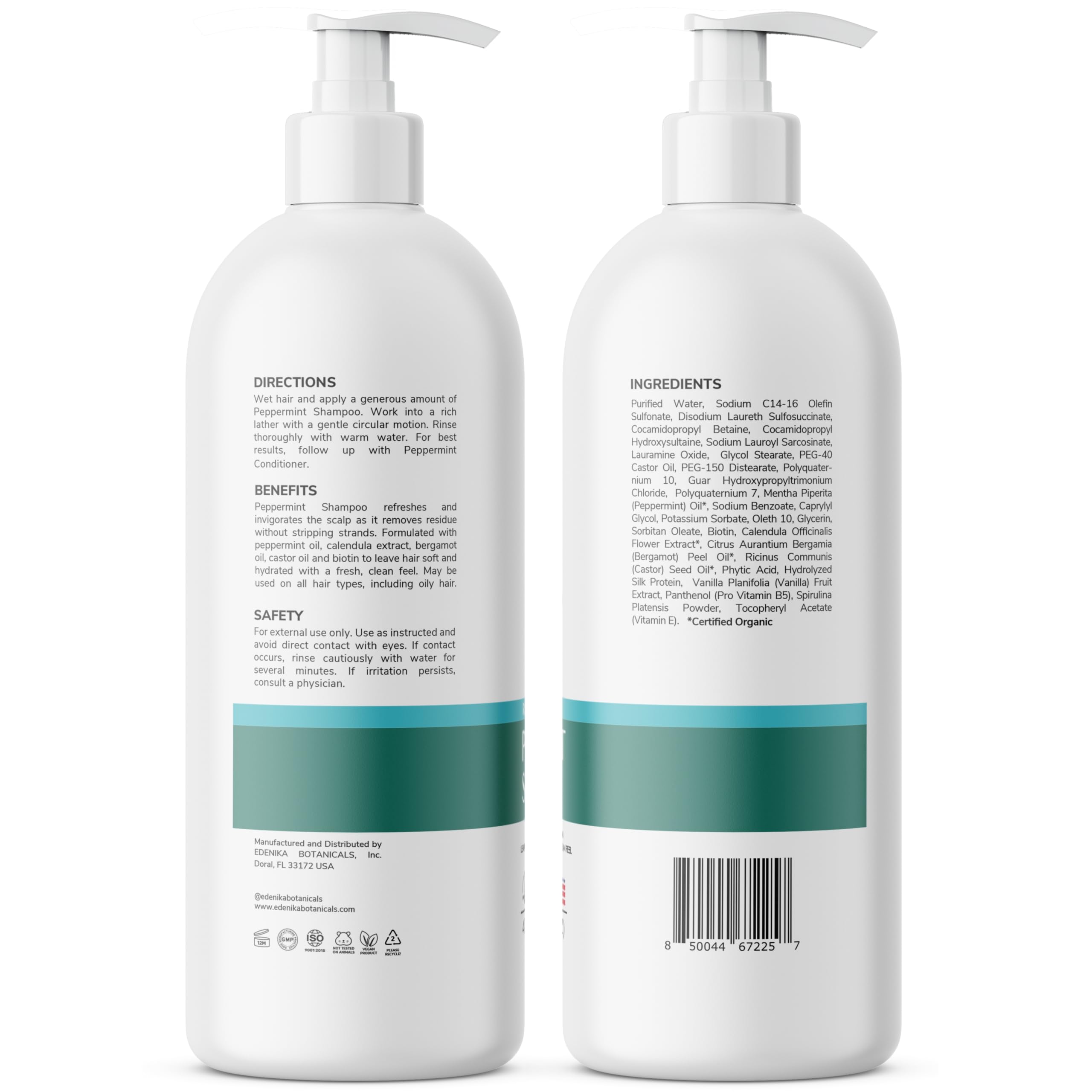 EDENIKA BOTANICALS Shampooing menthe pompe: pratique et idéale pour une routine quotidienne.