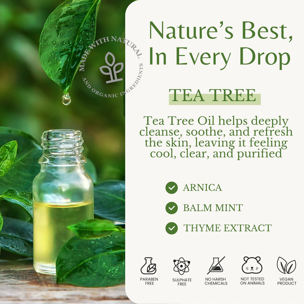 EDENIKA BOTANICALS Tea Tree Oil Body Wash bottle pour captures cooling mint sensation.