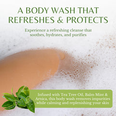 EDENIKA BOTANICALS Tea Tree Oil Body Wash lather shows rich, gentle cleansing foam.