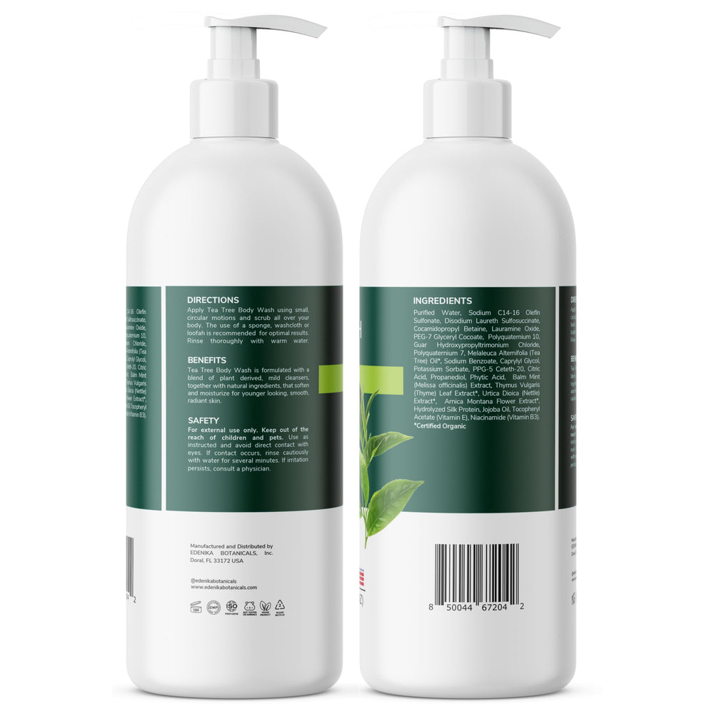 EDENIKA BOTANICALS Tea Tree Oil Body Wash 2-pack packaging appeals to value shoppers.