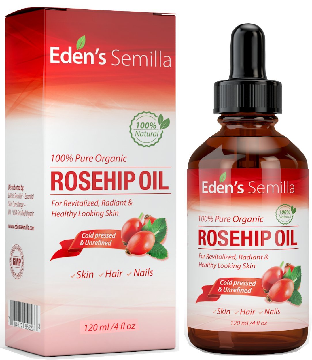Eden's Semilla huile de rose musquée — bouteille, nourrissante pour la peau