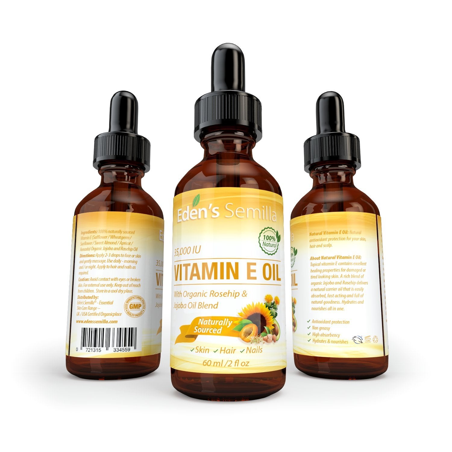 Mélange rosehip et jojoba Eden's Semilla, hydratation légère