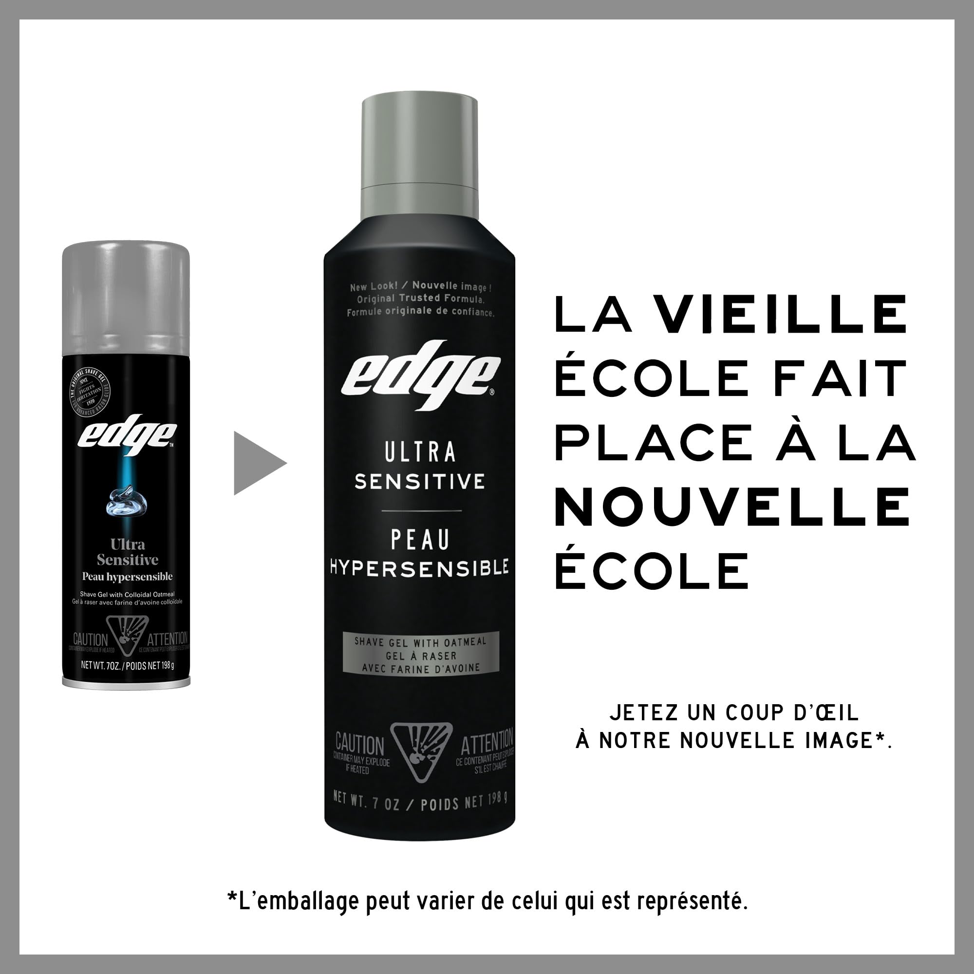 Edge gel de rasage glisse doux sur la peau sensible pour un rasage confortable.
