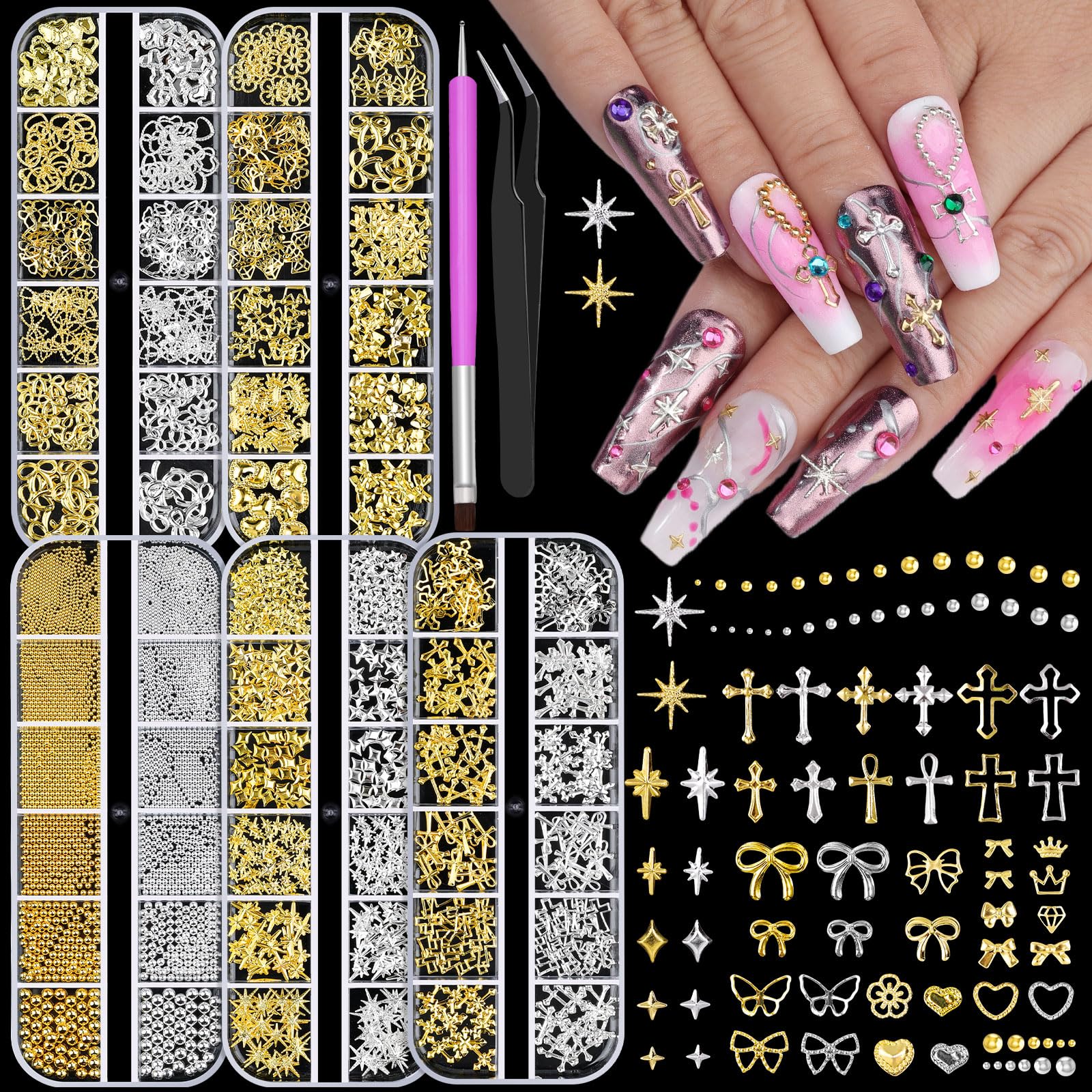 Charms ongles editTime 3D croix et étoile pour un style nail art moderne