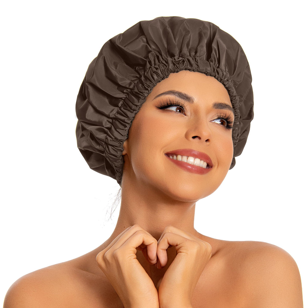 Edoneery bonnet de douche imperméable grande taille protège les cheveux pendant la douche.
