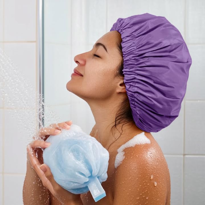Bonnet douche pliable Edoneery lavande facile a transporter.