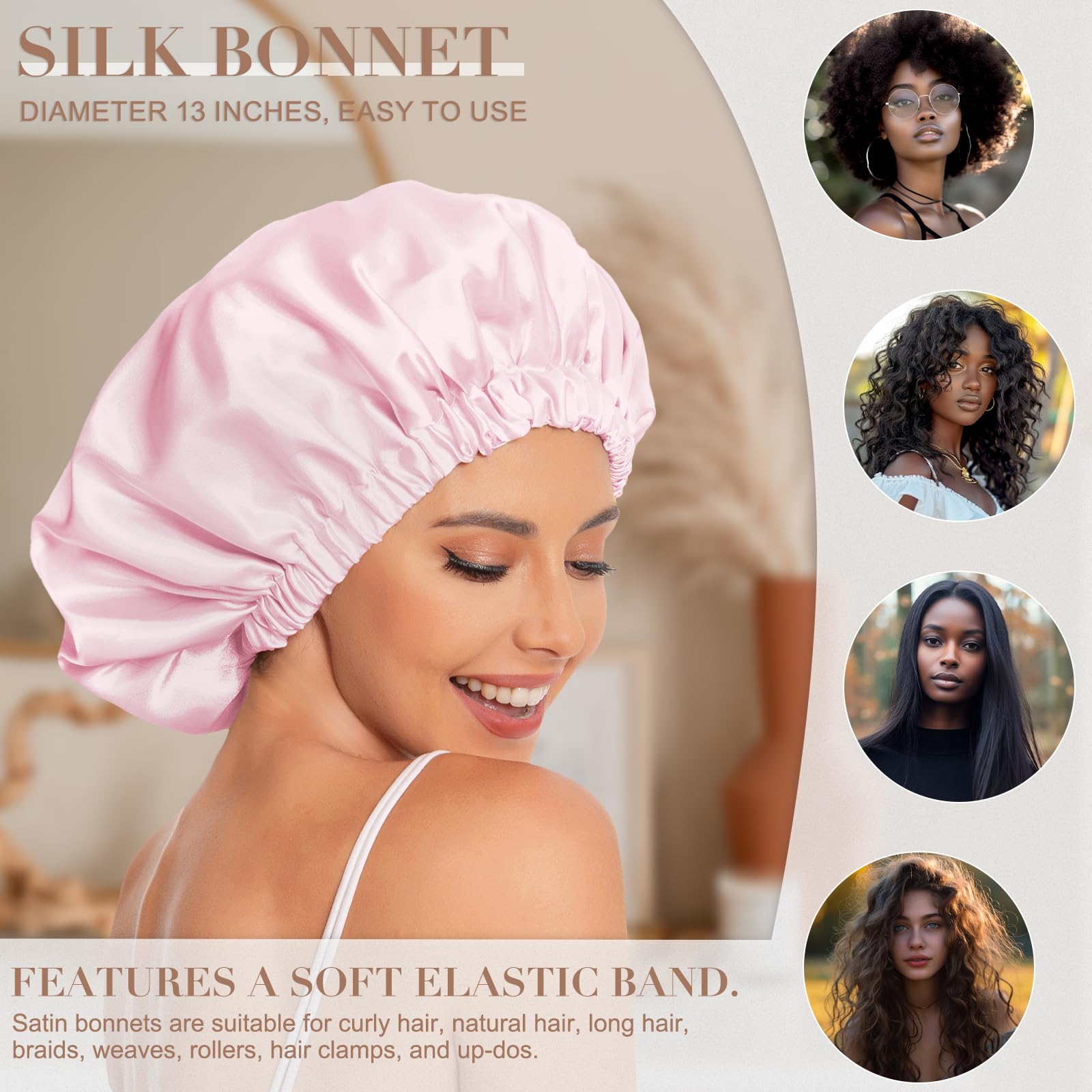 Edoneery bonnet satin diamètre 13 pouces, taille adaptable pour toutes têtes.