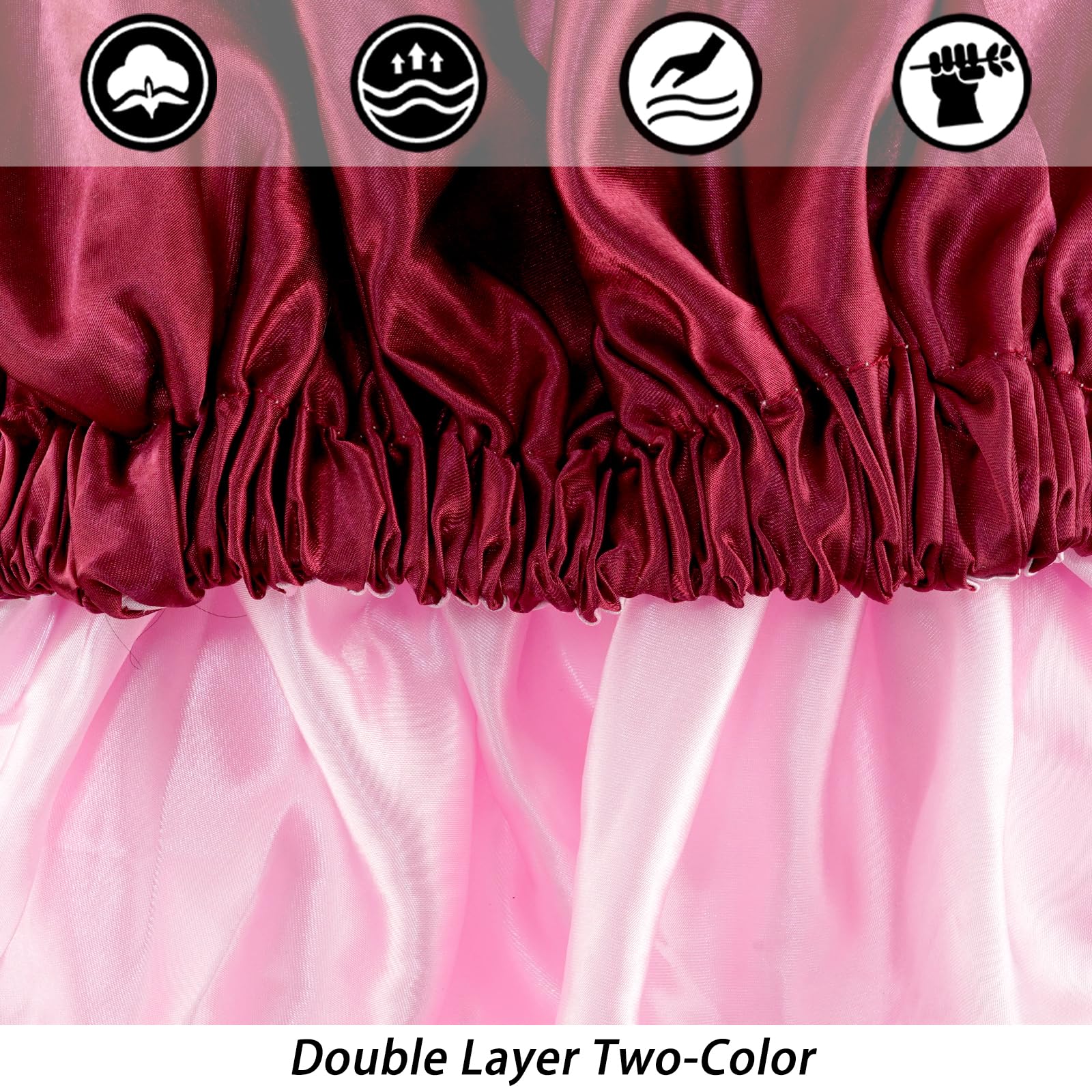 Bonnet satin Edoneery noir et rouge, accessoire chic pour vos routines nocturnes.