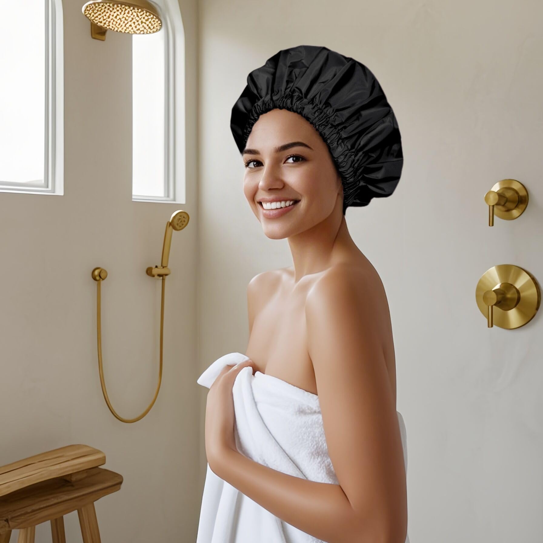 Edoneery chapeau-douche compact voyage rose noir, rangement facile et léger.