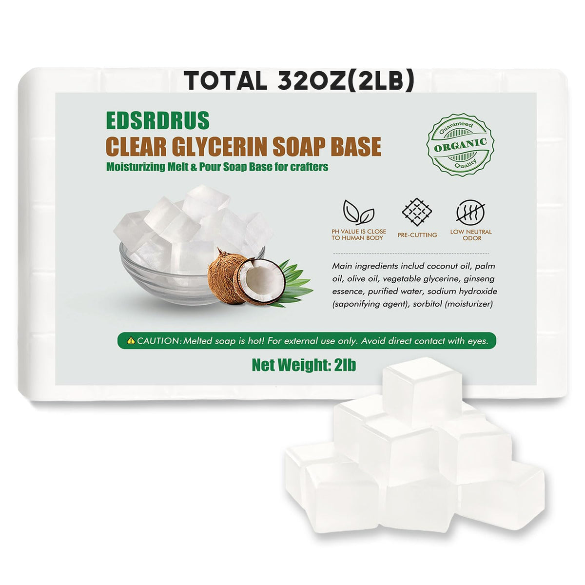 EDSRDRUS base savon glycérine transparente ; cubes pratiques pour découper facilement