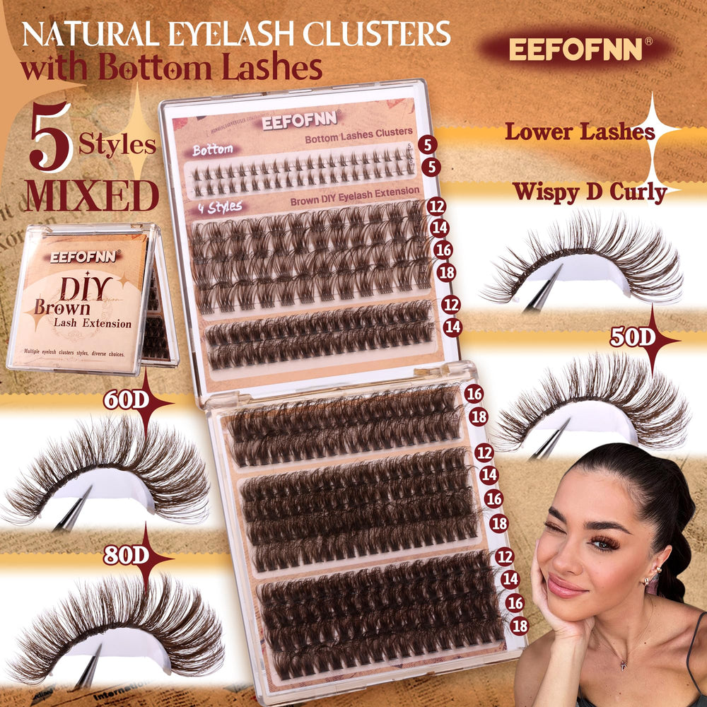 Eefofnn clusters bruns 50P, longueur 12–18 mm, effet naturel quotidien.