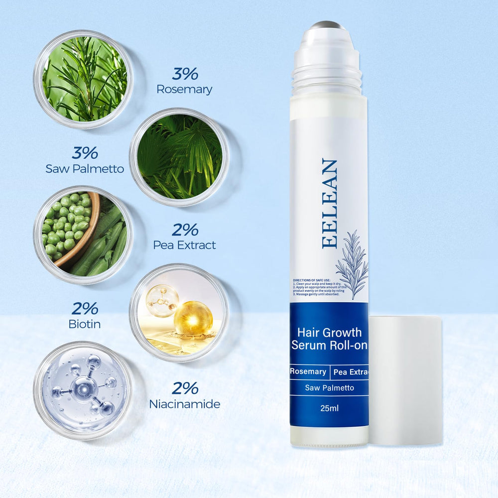 EELEAN Sérum croissance capillaire Roll-On, formulation sans parabènes et sans sulfates pour sécurité