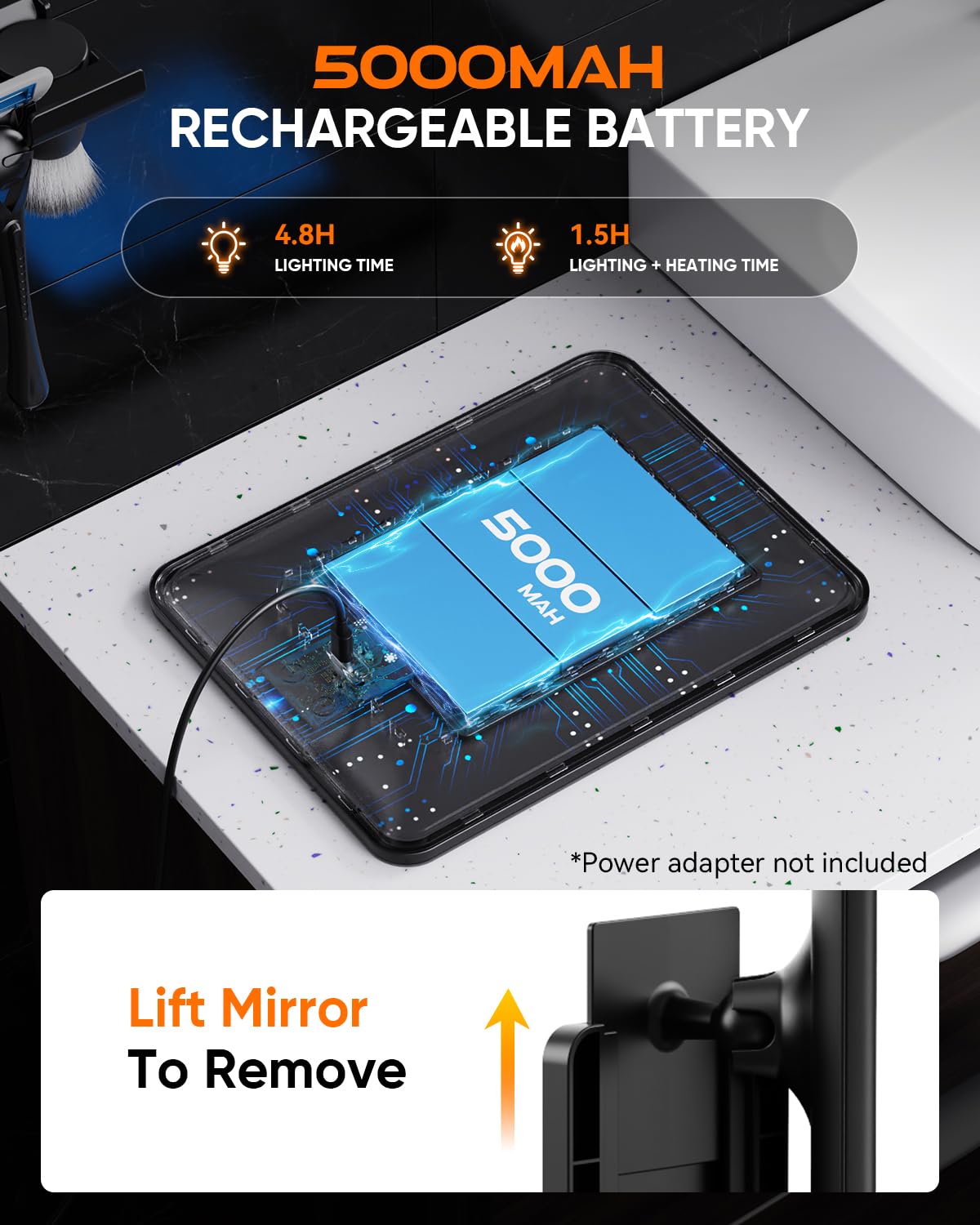 eeuuty Miroir Douche Chauffant Gen 3 — recharge Type-C rapide.