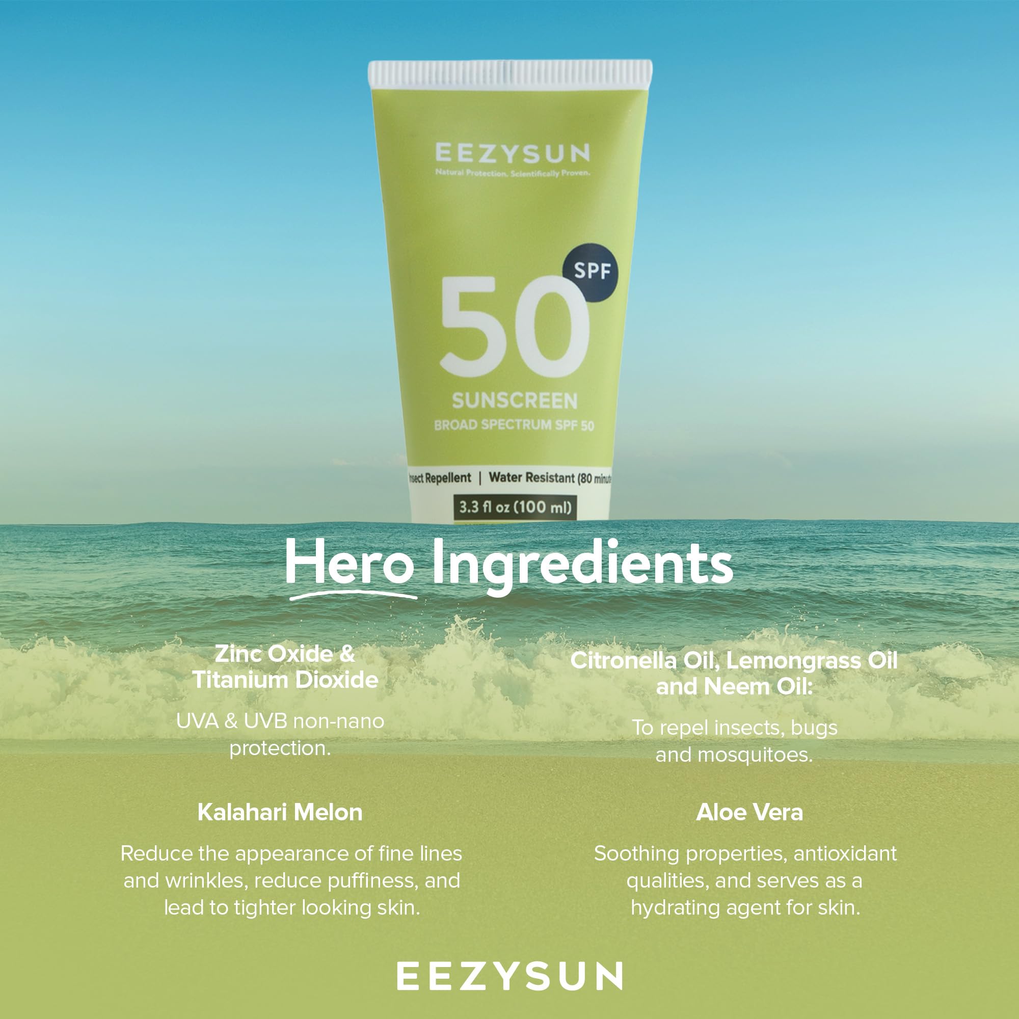 EEZYSUN format voyage 3,3 oz, idéal pour sac et bagage à main.