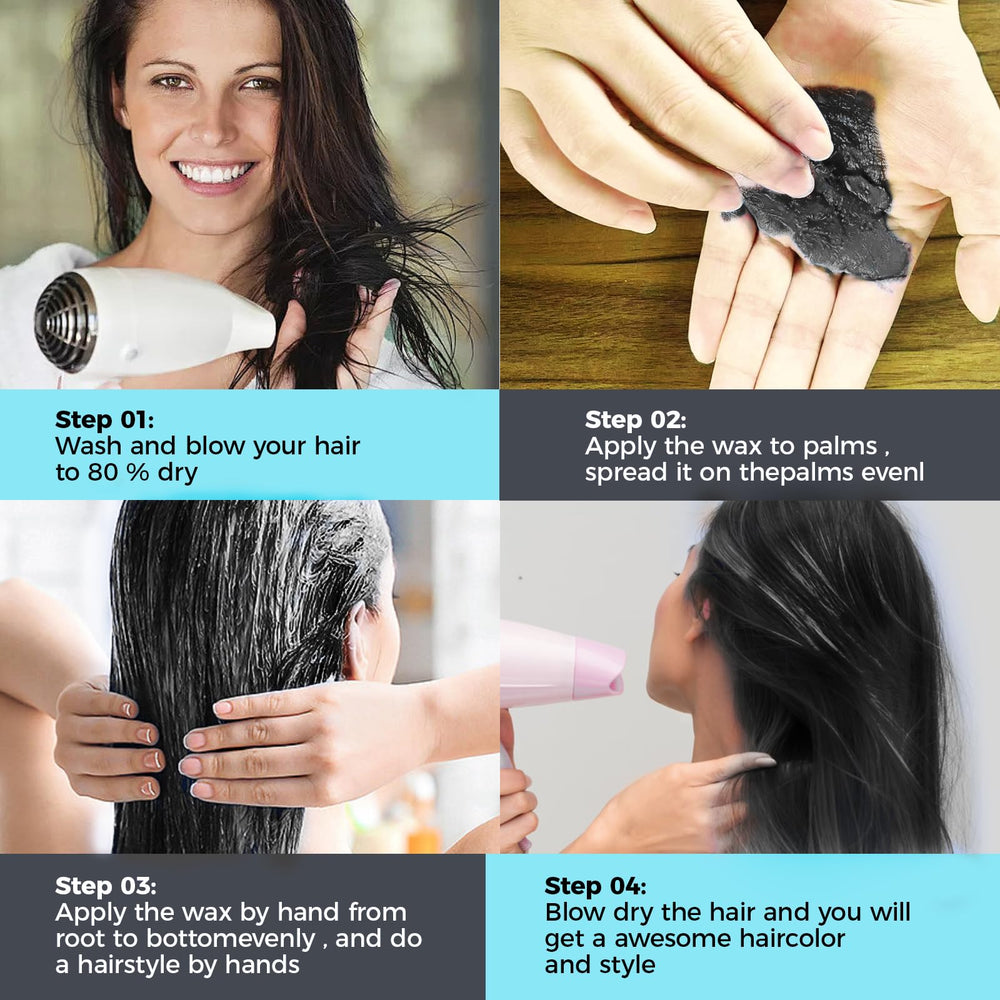 Cire-cheveux EFLY : teinte noire pour coloration temporaire sans durcissement.
