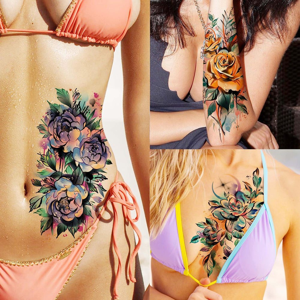 Tatouages EGMBGM Attrape-rves et hibou en couleur, effet profond et durable.