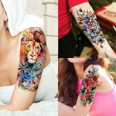 Tatouages EGMBGM Lune et tigre à lquarelle, look audacieux et retrait facile.