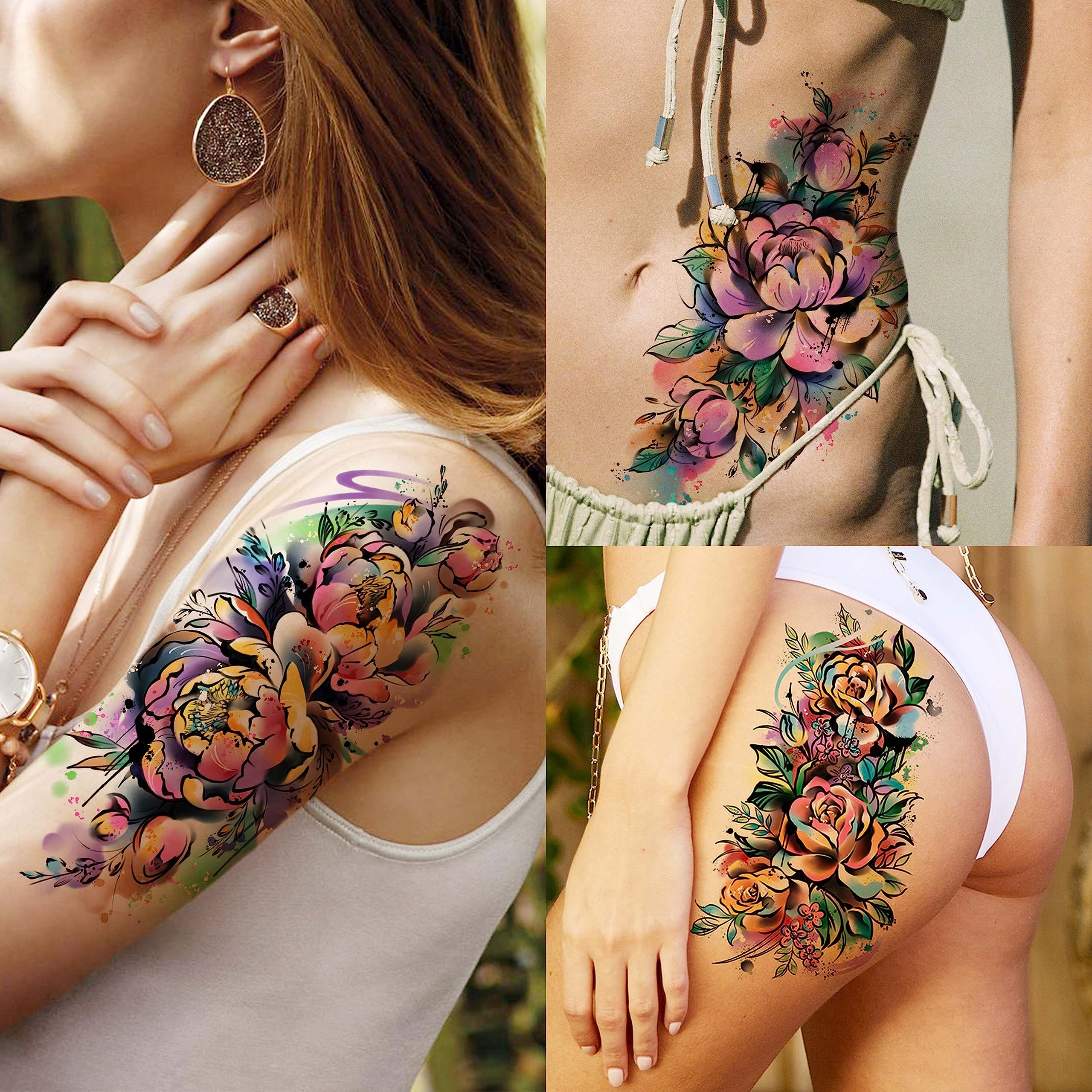 Tatouages EGMBGM Watercolor Peonie, style floral idéal pour événements.