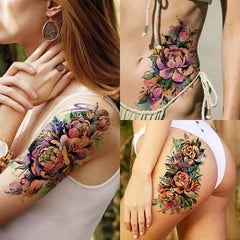 Tatouages EGMBGM Watercolor Peonie, style floral idéal pour événements.