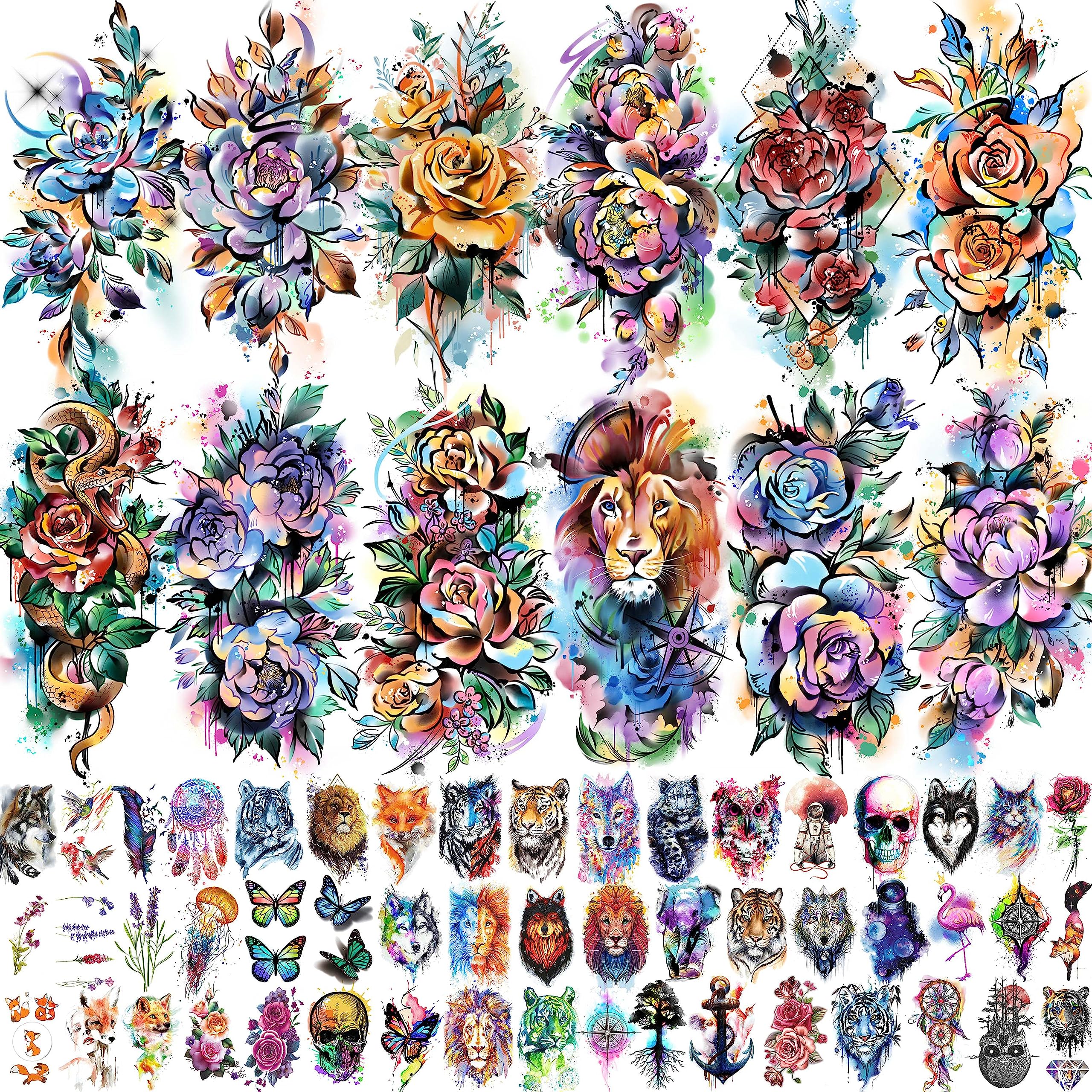 Tatouages EGMBGM Watercolor Rose sur bras, effet fluide et tenue durable.