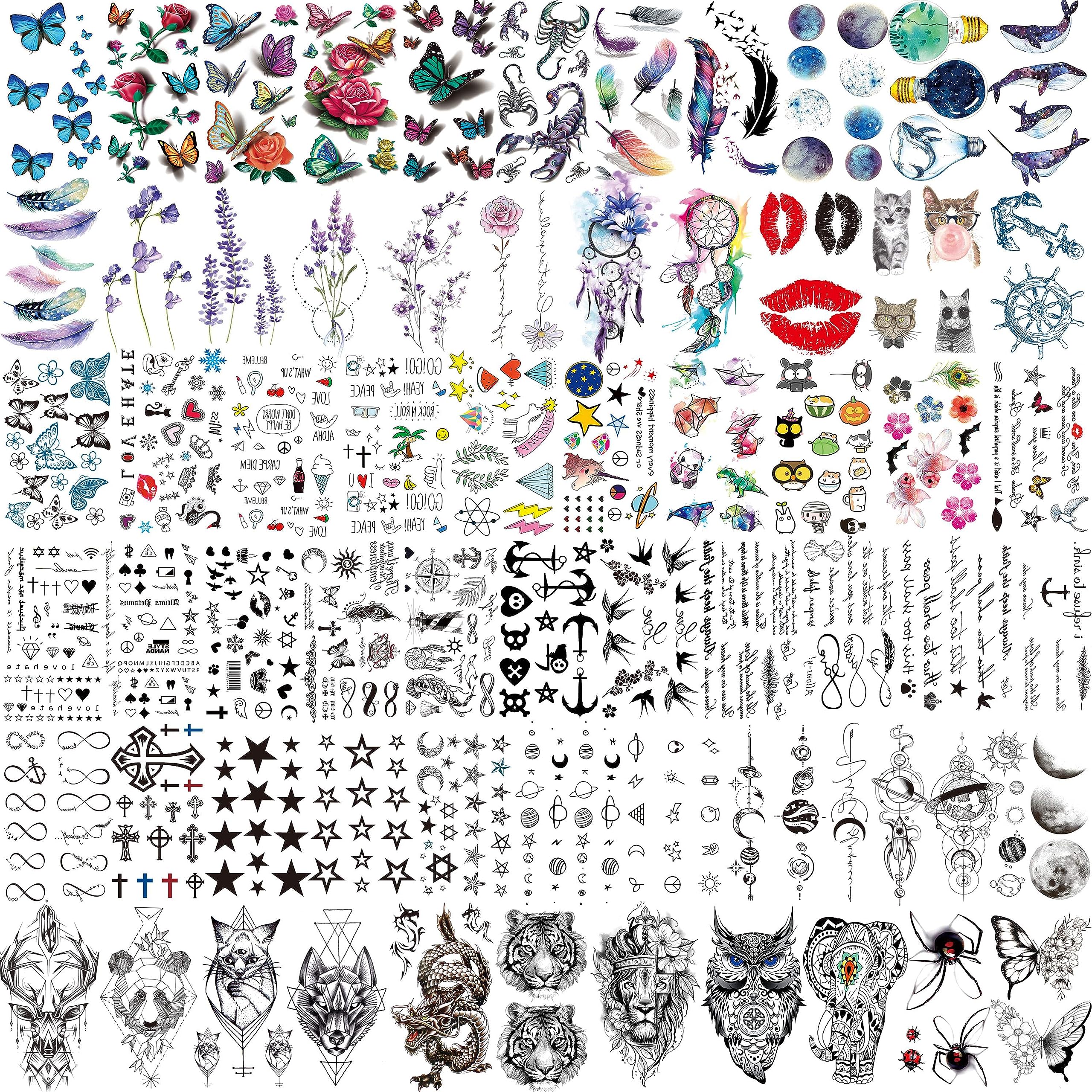 Les tatouages EGMBGM papillon fleur offrent style printanier rapide et éphémère.