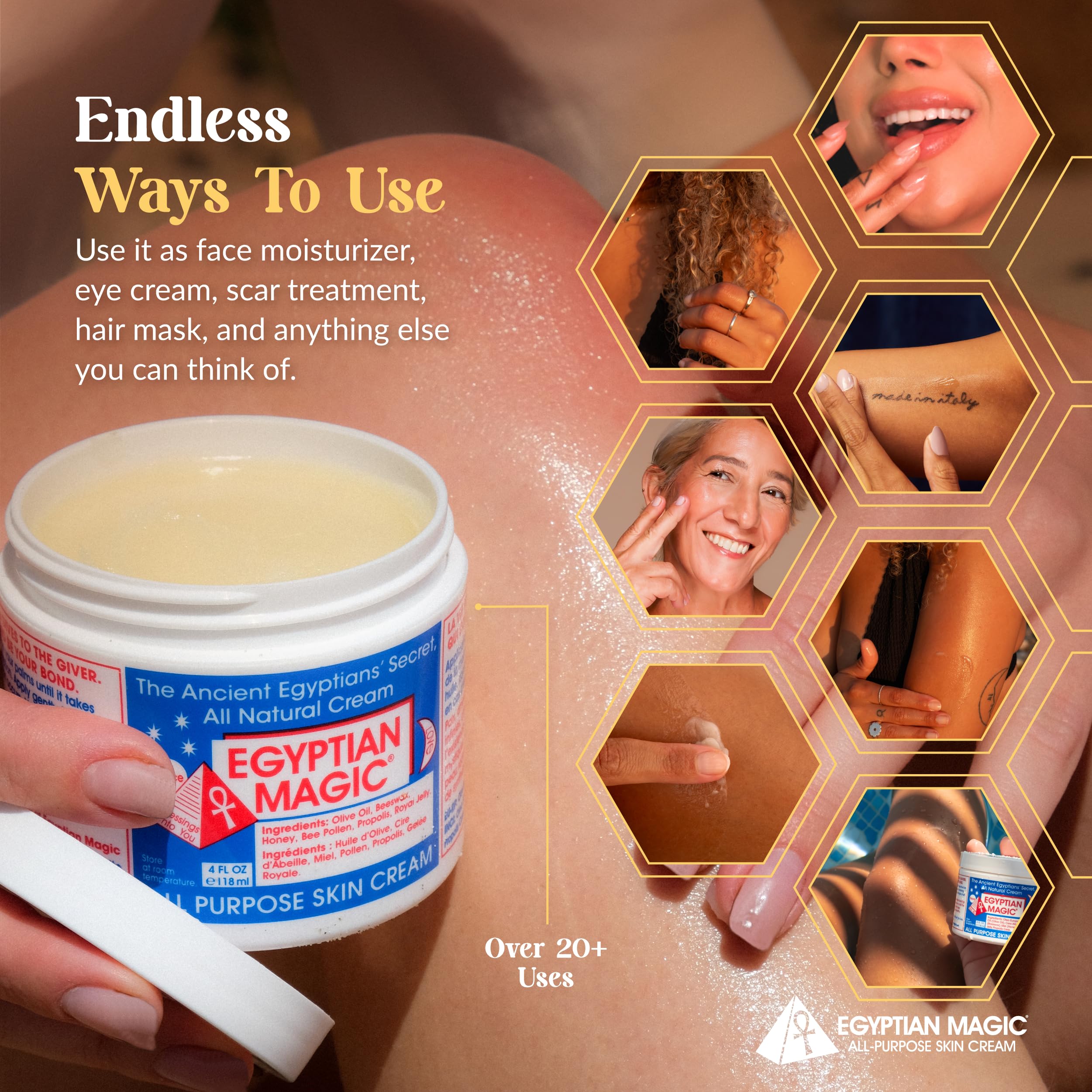 Egyptian Magic soin tatouage, hydrate et protège la zone traitée.