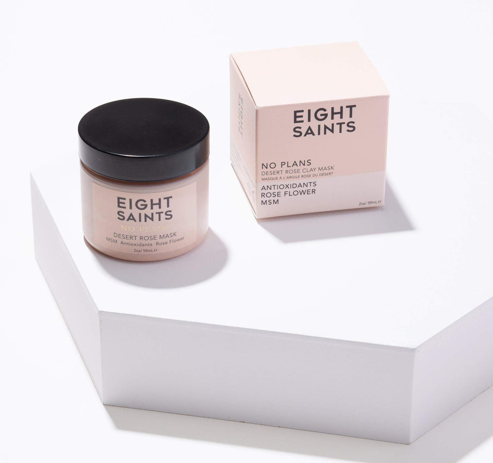 Eight Saints: argile kaolin, rose et géranium pour soin naturel et doux.