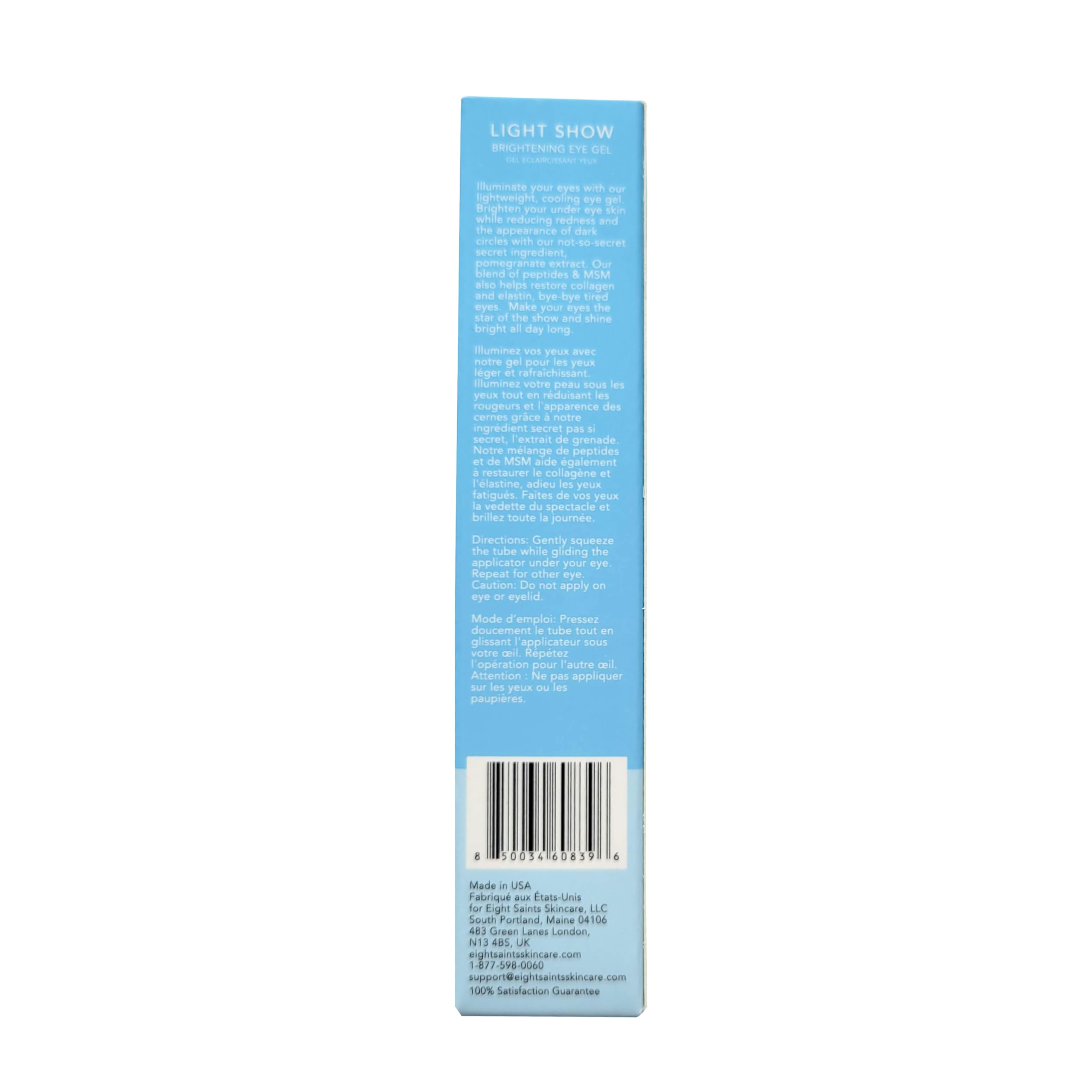 Ingrédients naturels Eight Saints, formulation biologique pour le contour des yeux.