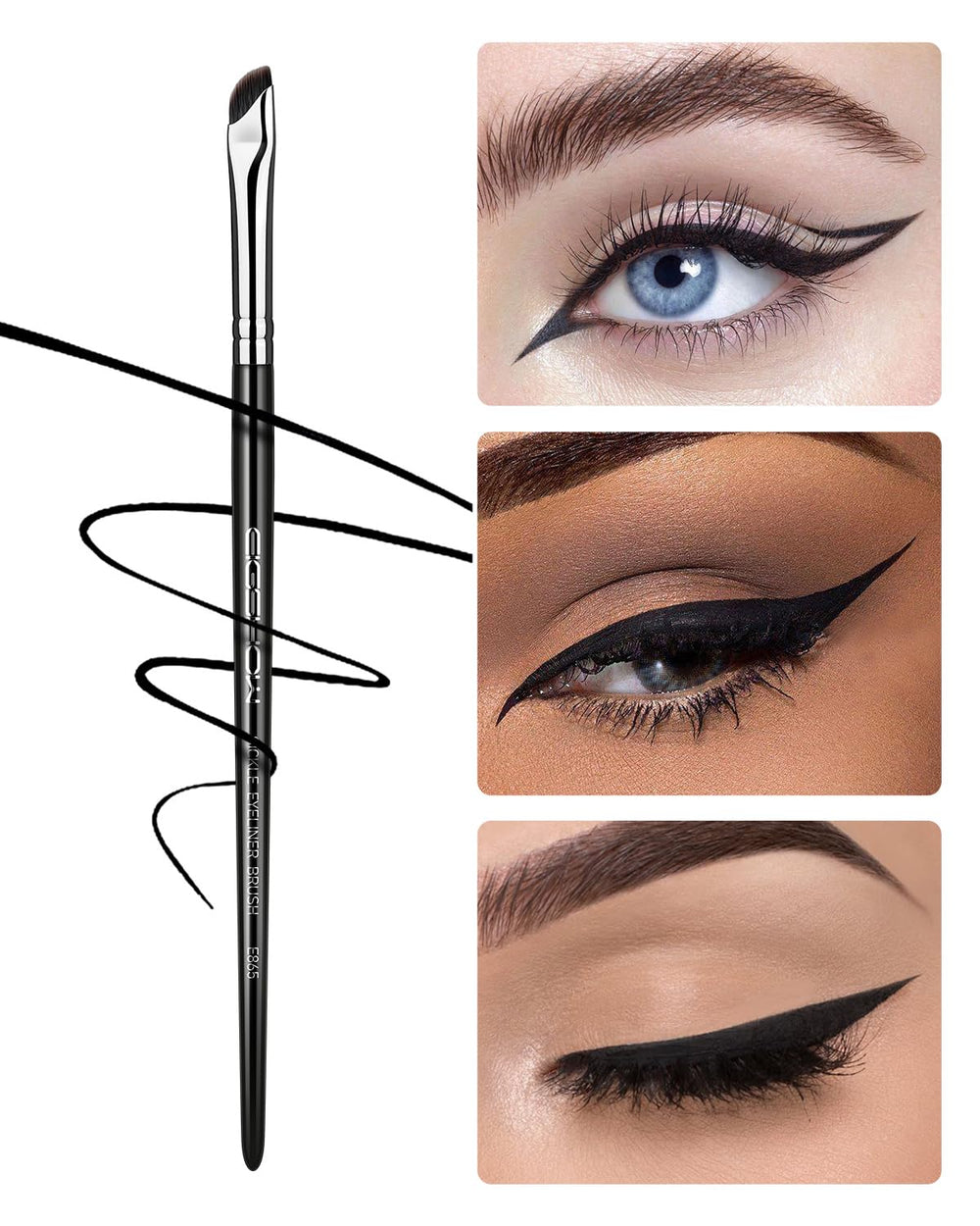 Brosse Eyeliner EIGSHOW forme anguleuse facilite l’application sur les ailes des yeux.