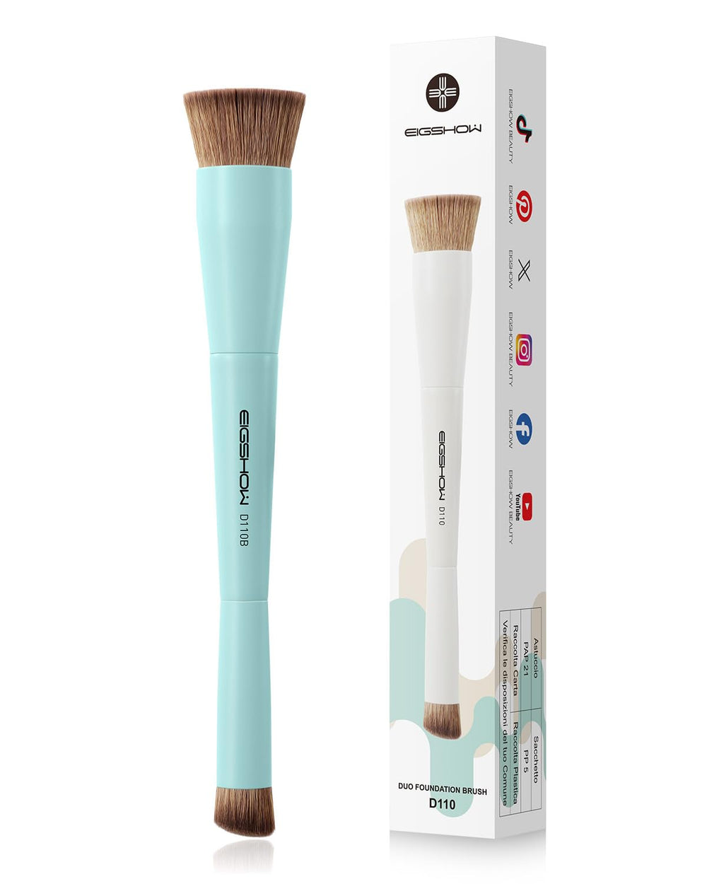 Pinceau double-face EIGSHOW D110B pour fondation, finition lisse et uniforme.