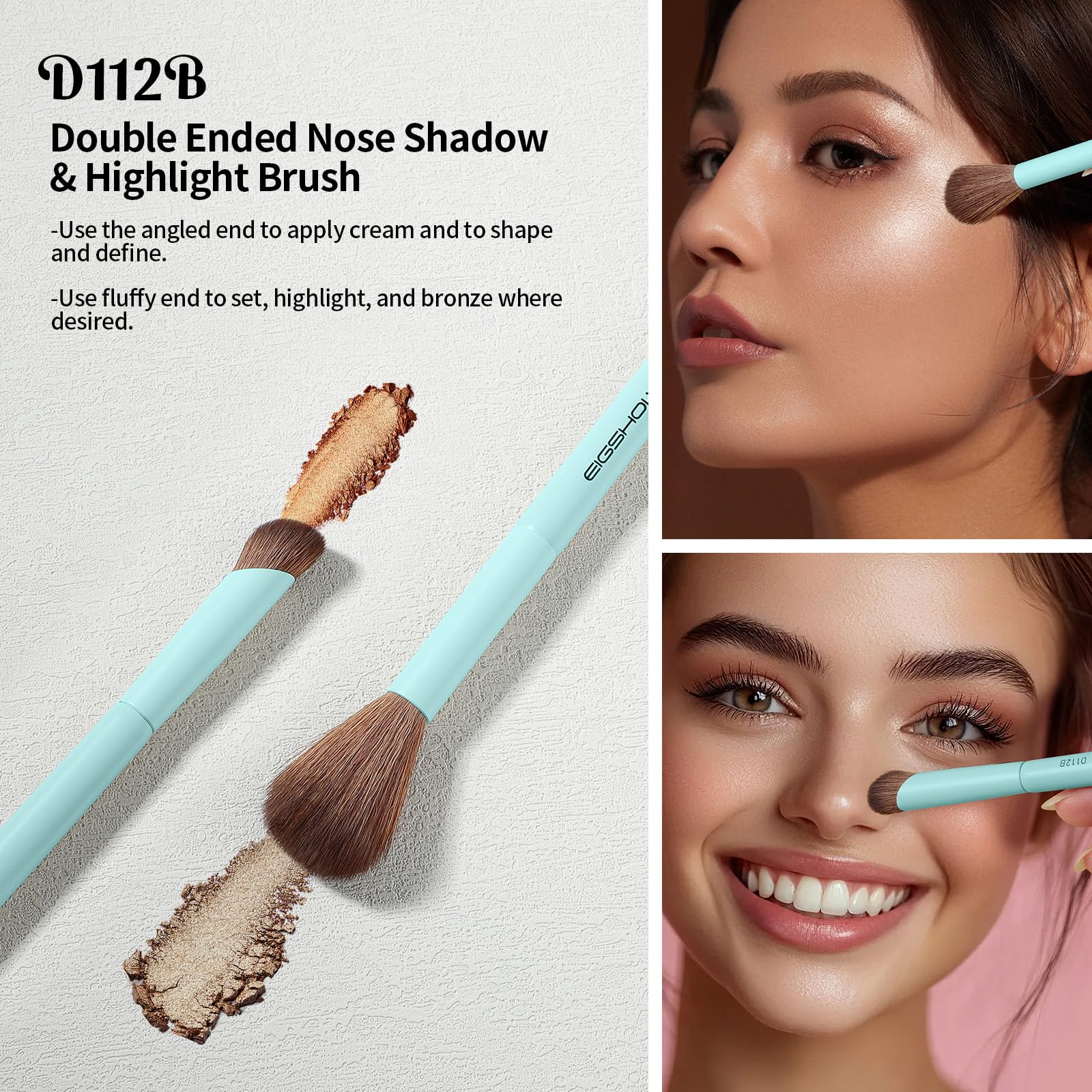 Pinceau double-face EIGSHOW pour ombre du nez et éclat, contours nets.