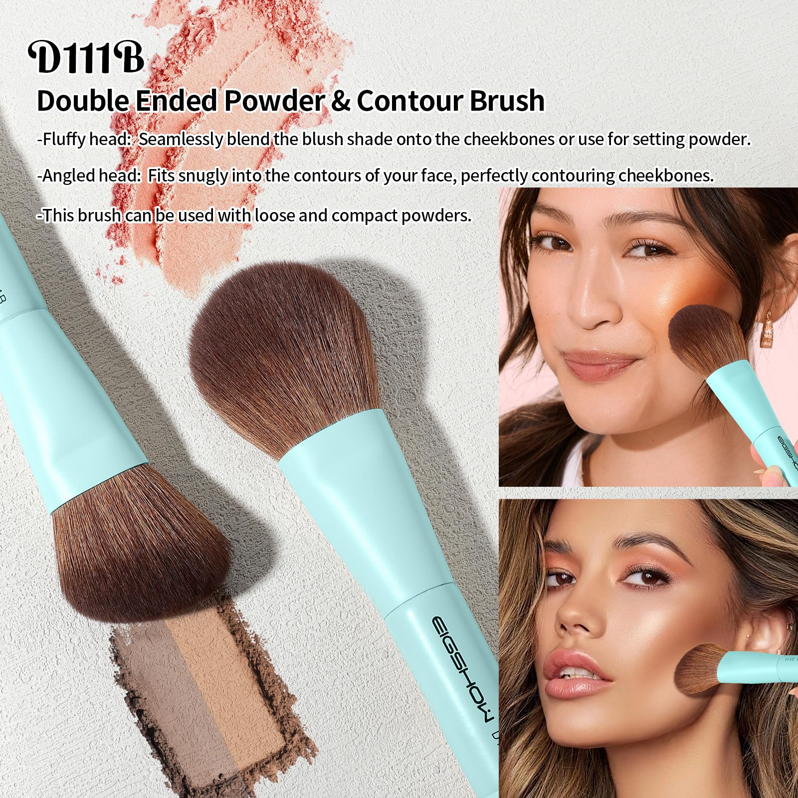Pinceau double-face EIGSHOW pour poudre et contour, définition naturelle.