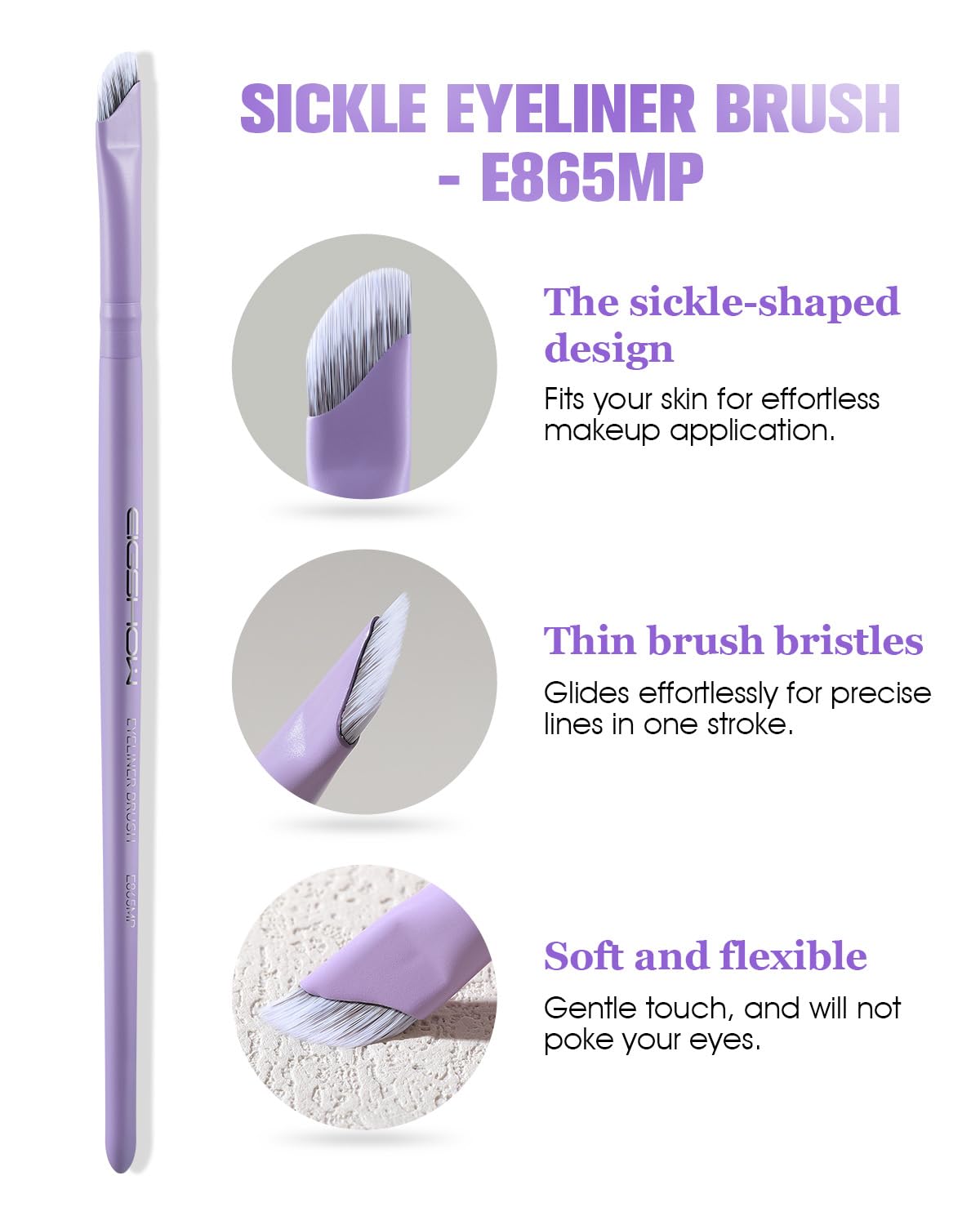 Pinceau Eyeliner EIGSHOW Sickle Angled Gel, manche bois ergonomique pour application précise