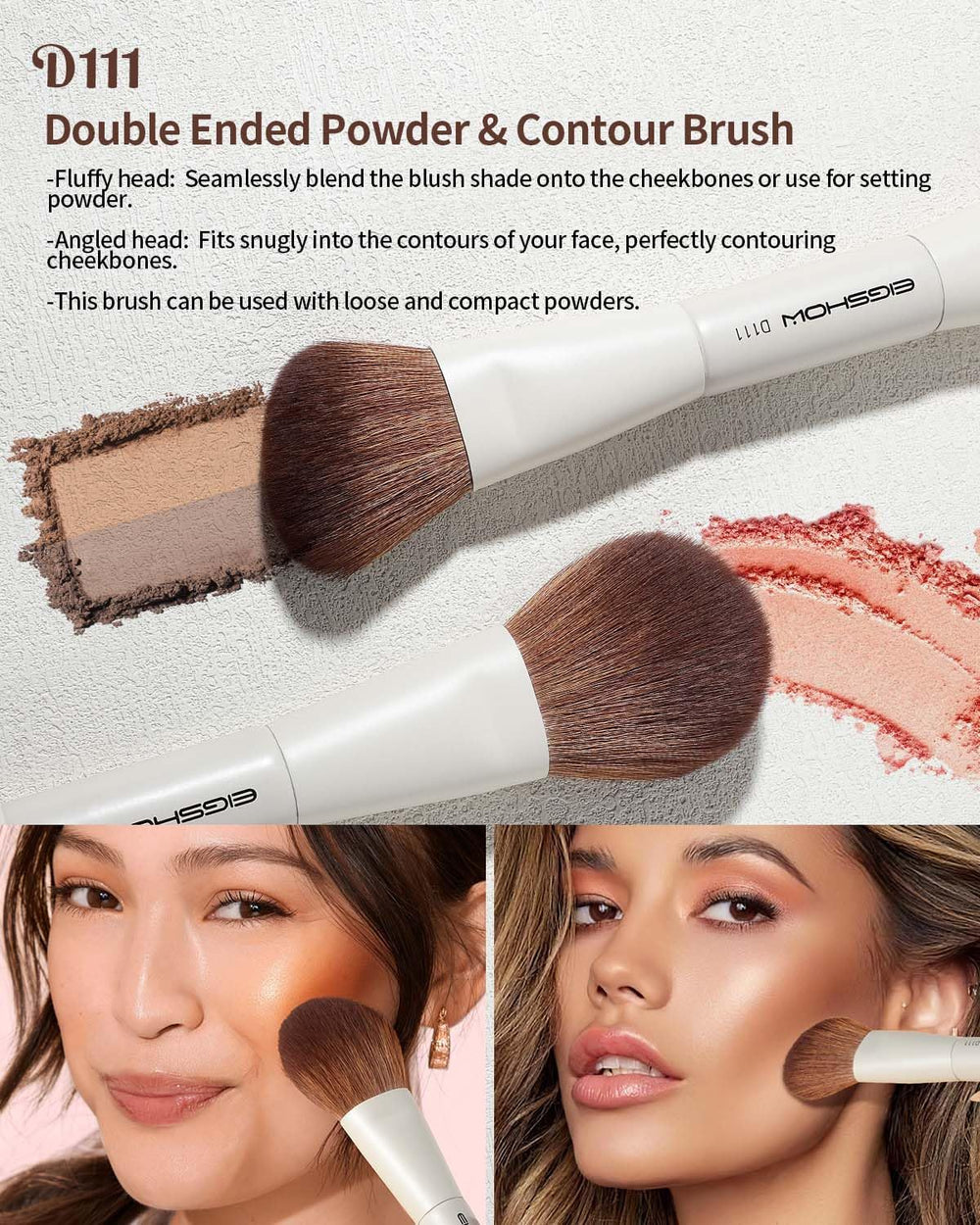 Pinceau poudre double-face EIGSHOW pour un fini naturel.