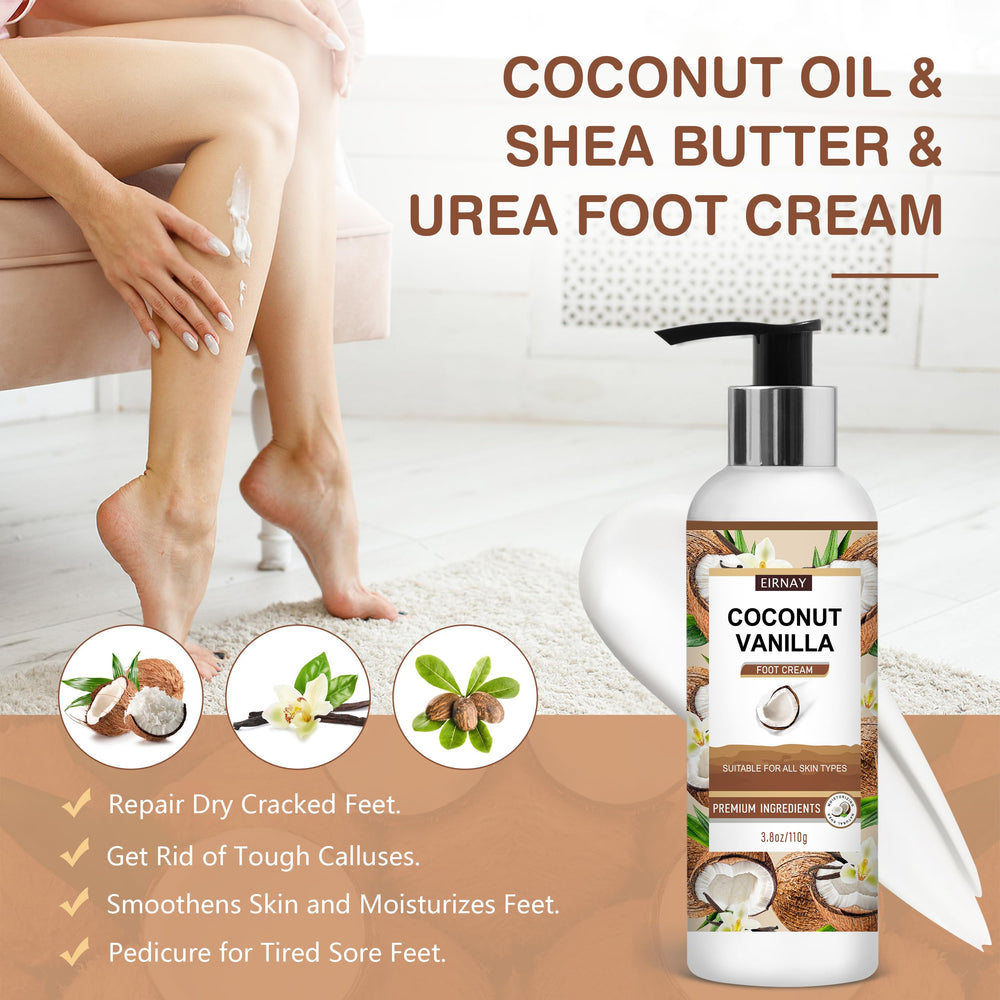 EIRNAY Creme-uree-pieds hydrate et répare les zones sèches.