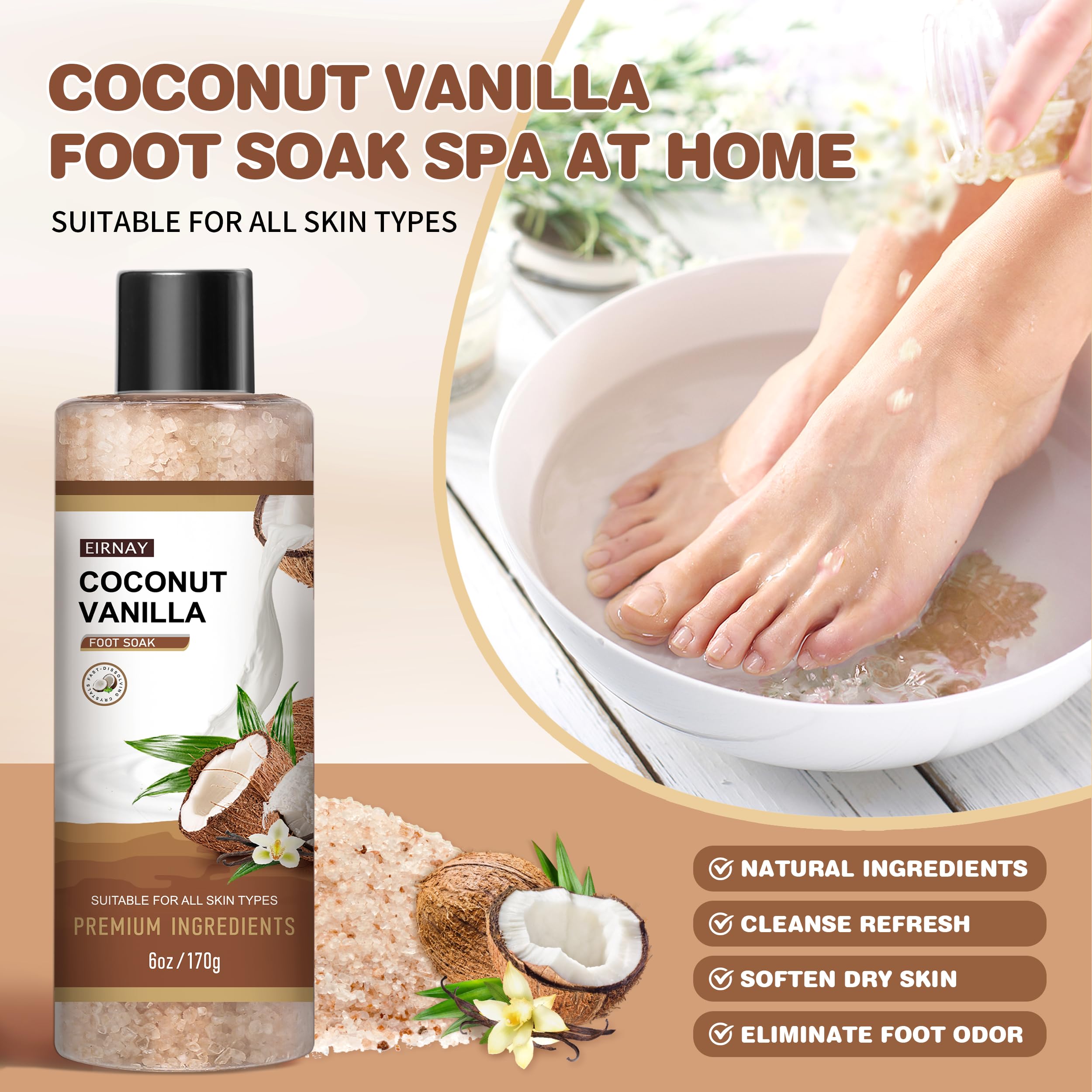 EIRNAY Gommage-pieds coco-vanille aides à lisser la peau des pieds.