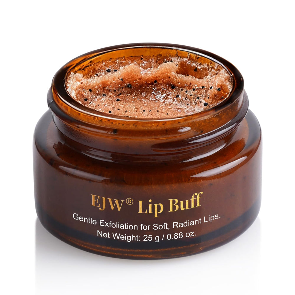 EJW gommage lèvres triple-action avec sucre brun et café pour lèvres lisses.