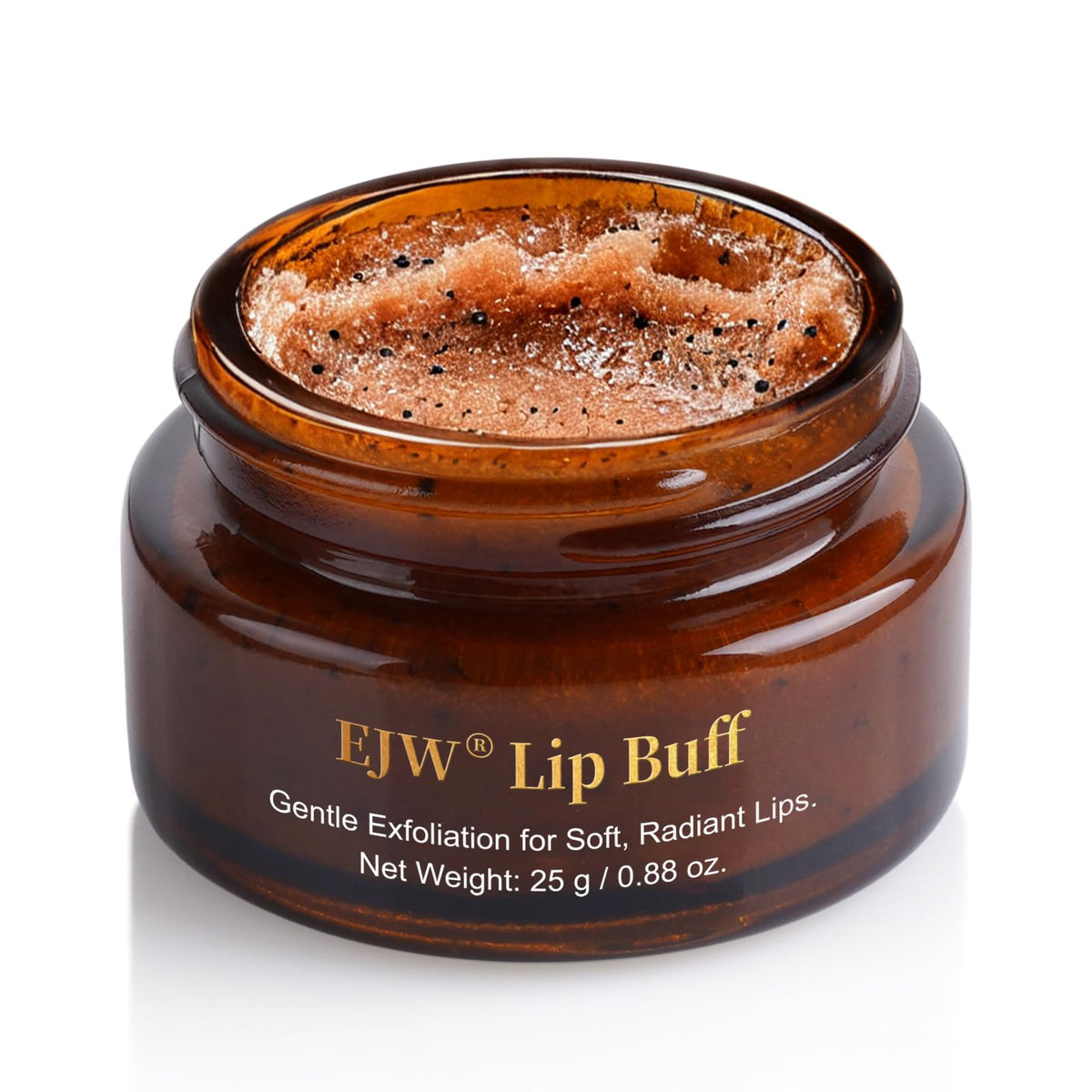 EJW gommage lèvres triple-action avec sucre brun et café pour lèvres lisses.