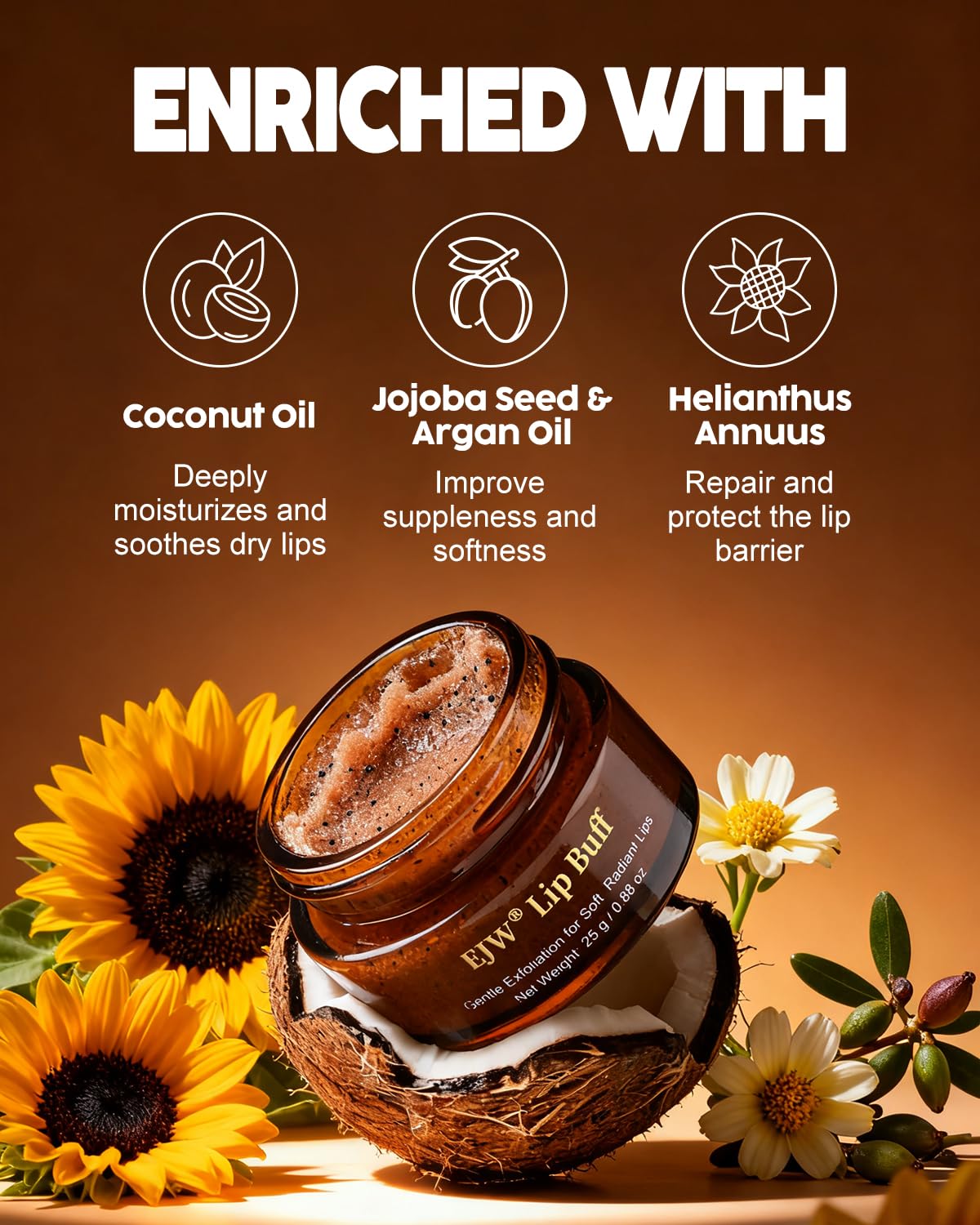 EJW texture crème fine gommage lèvres sans grains agressifs.
