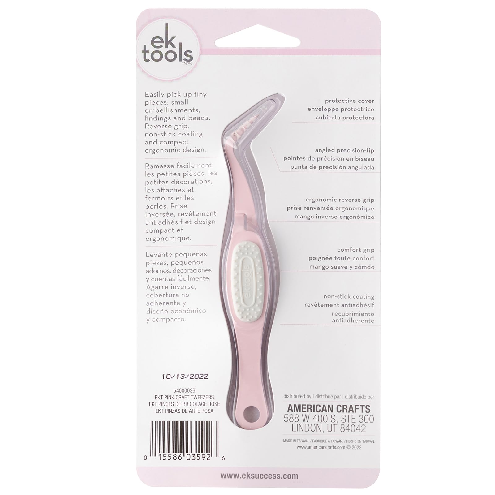 Pinces EK Tools roses, revêtement antiadhésif facilitant la prise d'autocollants.
