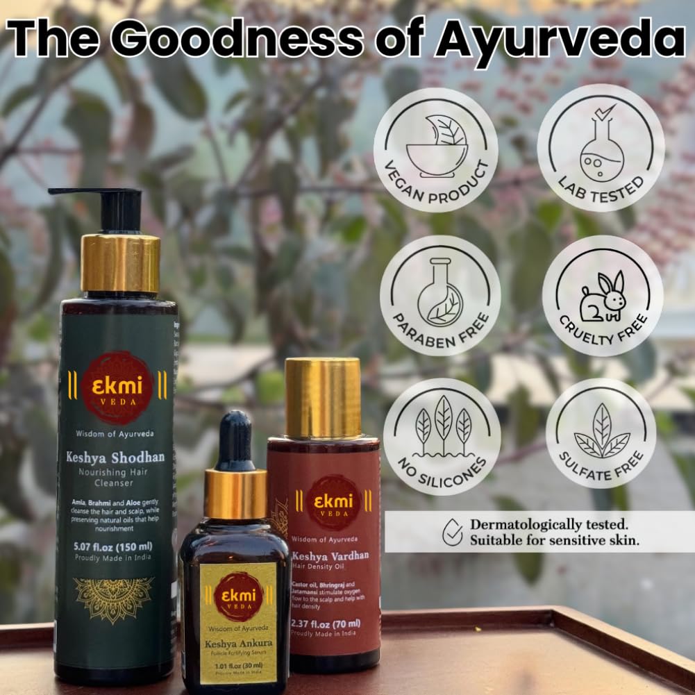EKMIVEDA cheveux nourris – brillance et douceur visibles après utilisation.