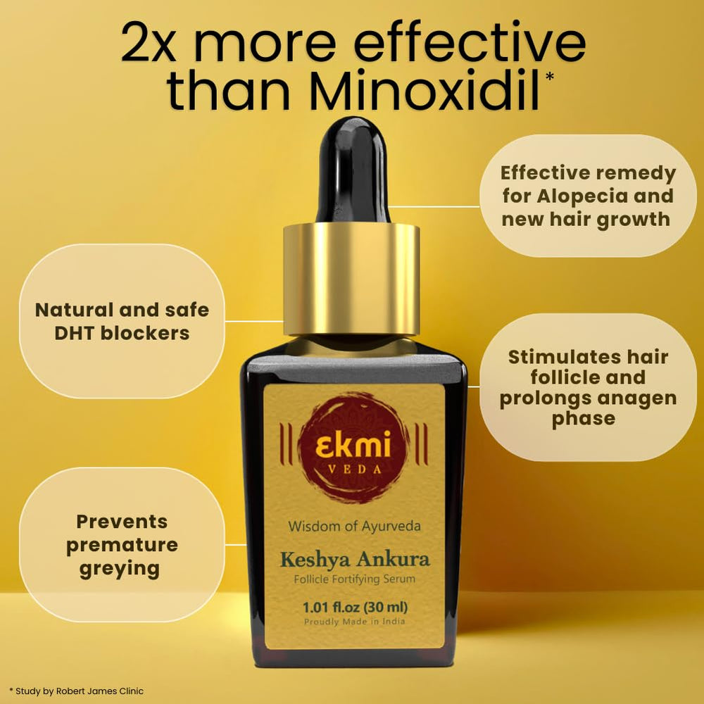 Sérum EKMIVEDA ayurvedique avec Brahmi et Bhringraj pour soutenir les follicules.