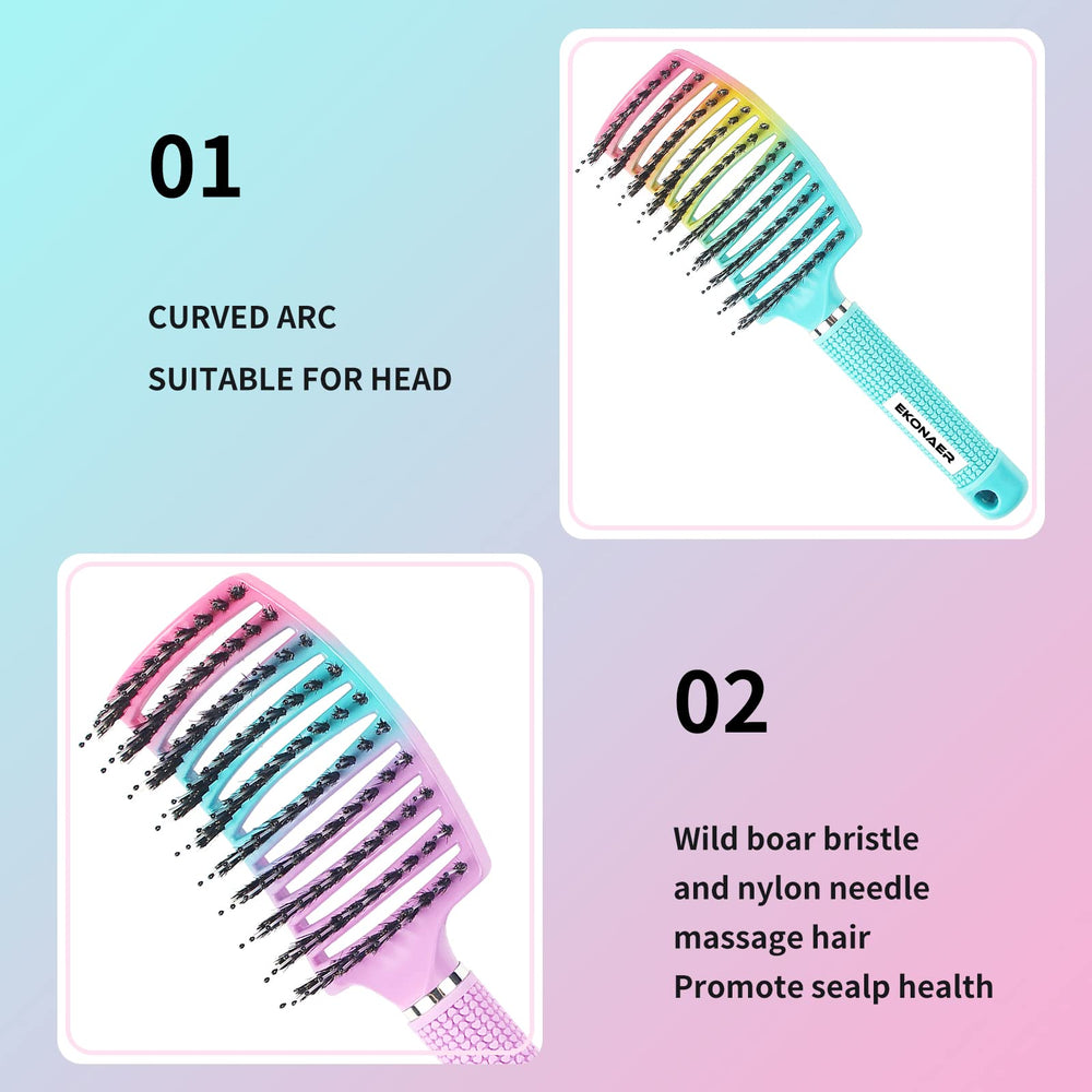 Brosse EKONAER conçue pour cheveux mouillés ou secs, pratique pour toute la famille.
