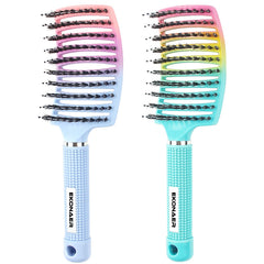 Brosse EKONAER démêlante, poils sanglier, vert et bleu pour cheveux lisses.
