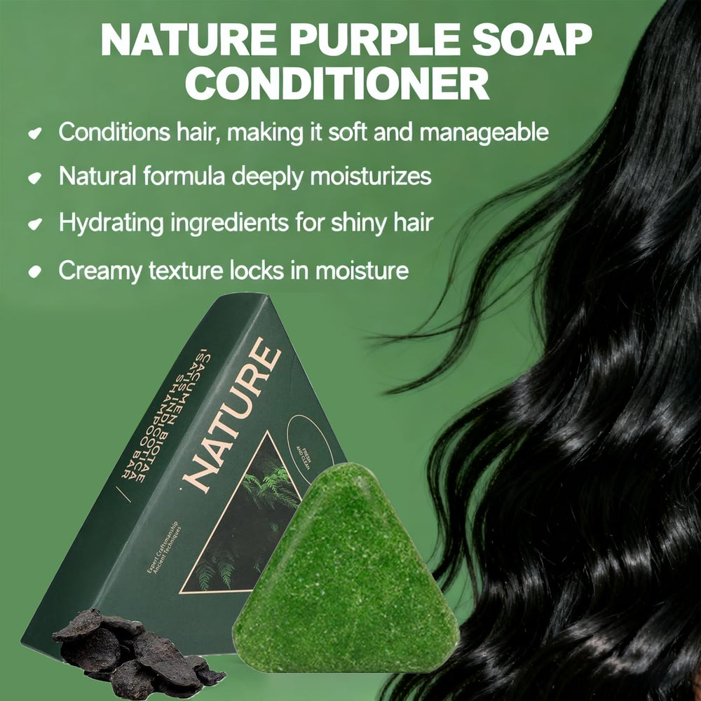 Shampoing solide ekxzvg Nature Triangle avec filet moussant, rinçage léger.