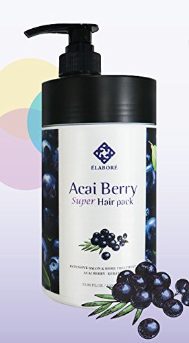 Elabore Acai Berry Super Hair Pack, bouteille 1000 ml, soin capillaire nourrissant pour cheveux brillants.