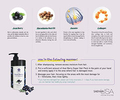 Elabore Acai Berry Super Hair Pack, détails des ingrédients et parfum, soin capillaire riche.